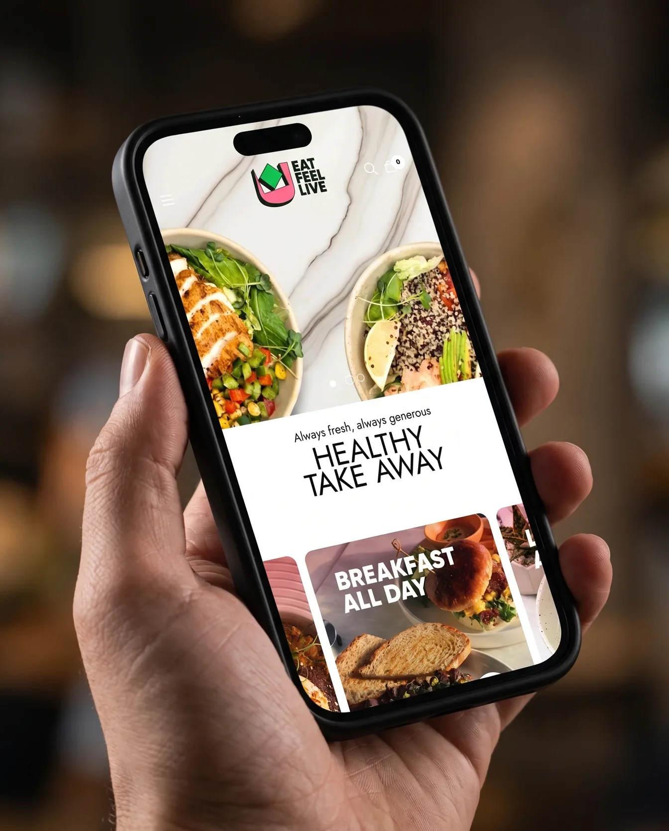 Mobile and app interface – Eat Feel Live | Aliphbay