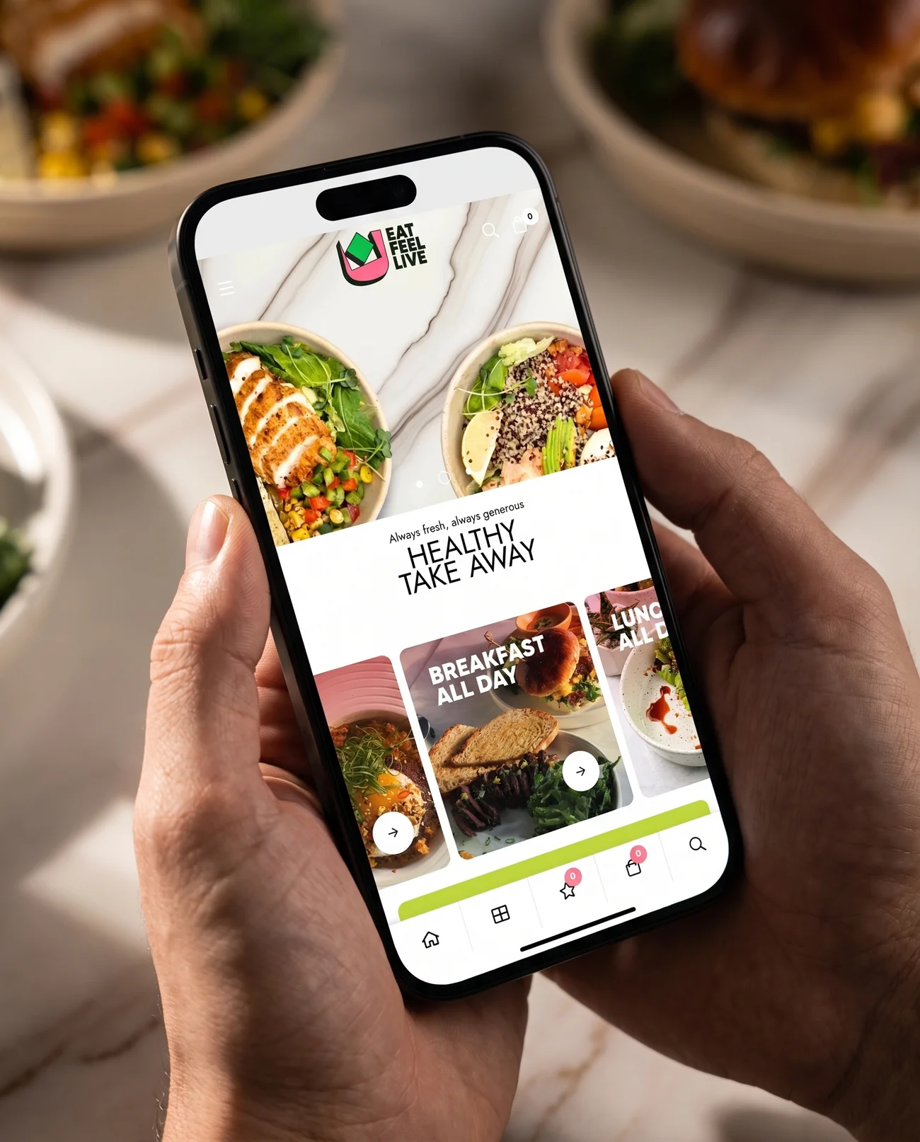 Mobile and app interface – Eat Feel Live | Aliphbay